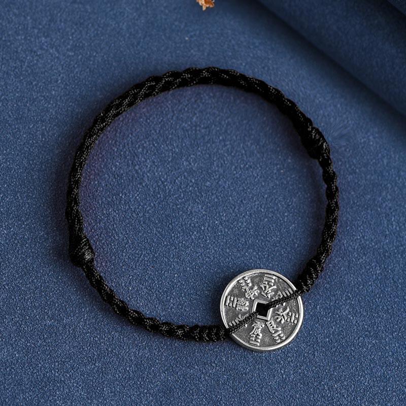 Pulsera trenzada con protección de monedas de plata de ley 925 con Buddha Stones