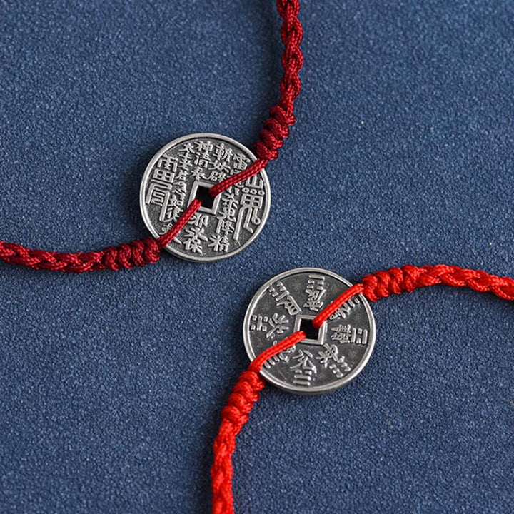 Pulsera trenzada con protección de monedas de plata de ley 925 con Buddha Stones