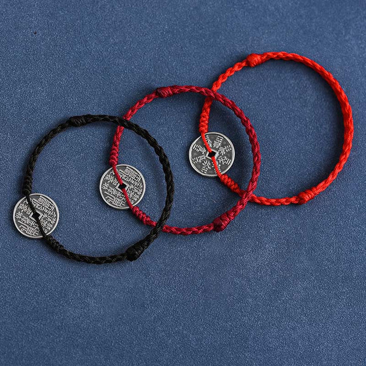 Pulsera trenzada con protección de monedas de plata de ley 925 con Buddha Stones