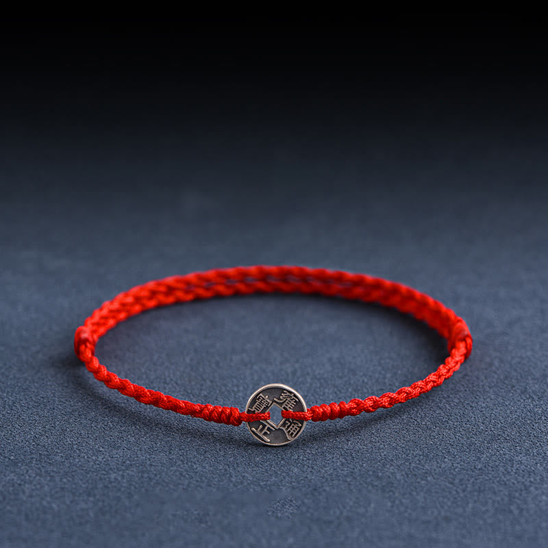 Pulsera trenzada de plata de Buddha Stones , hilo rojo, protección de la suerte