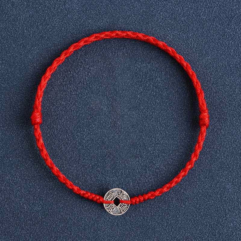 Pulsera trenzada de plata de Buddha Stones , hilo rojo, protección de la suerte