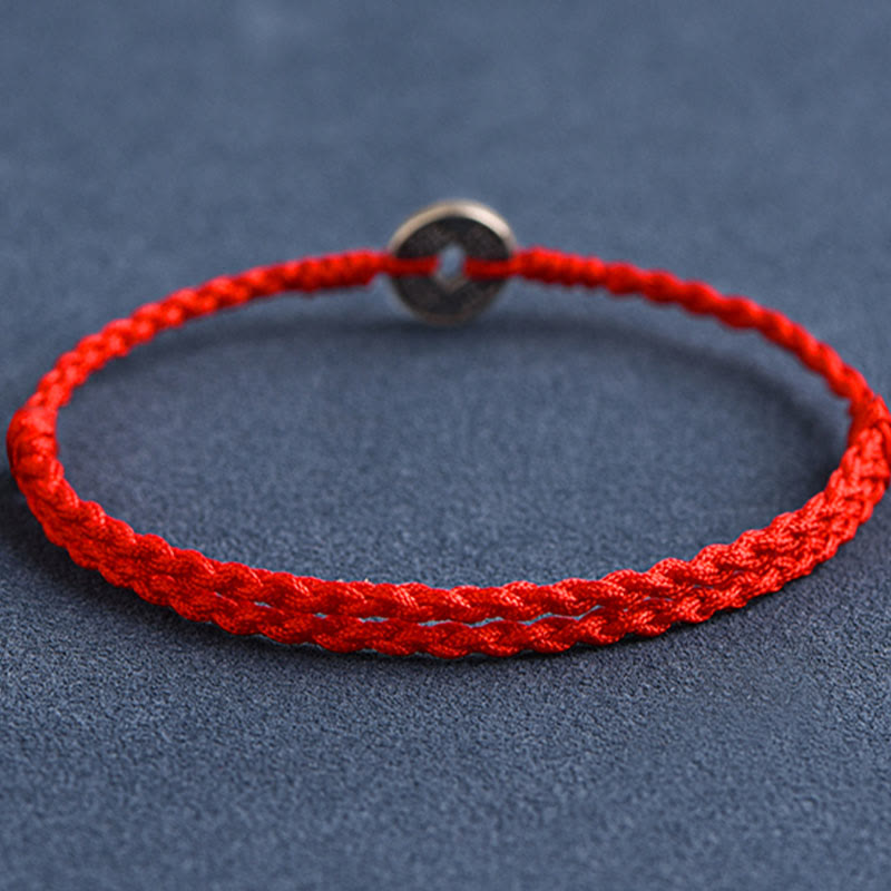 Pulsera trenzada de plata de Buddha Stones , hilo rojo, protección de la suerte