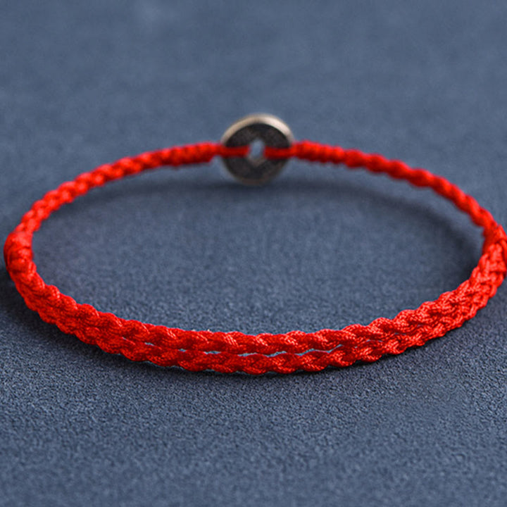 Pulsera trenzada de plata de Buddha Stones , hilo rojo, protección de la suerte