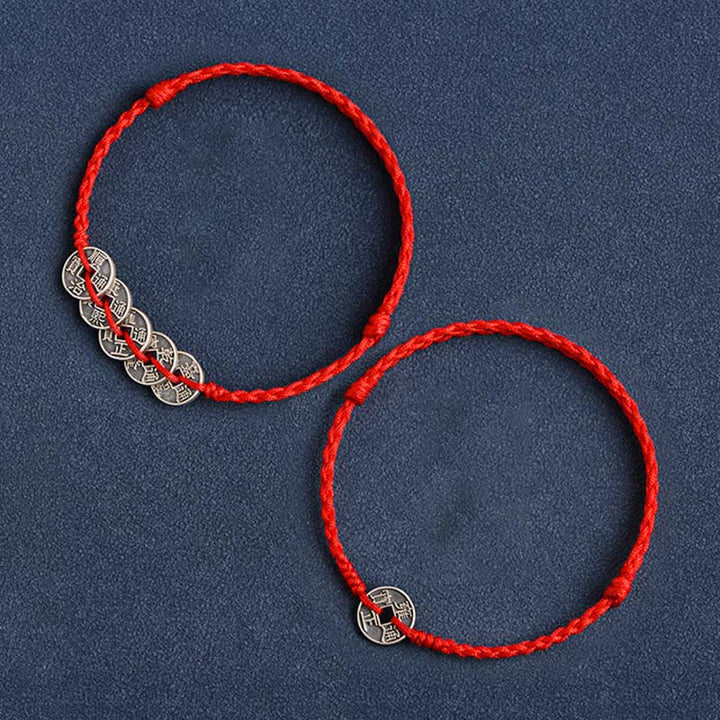Pulsera trenzada de plata de Buddha Stones , hilo rojo, protección de la suerte