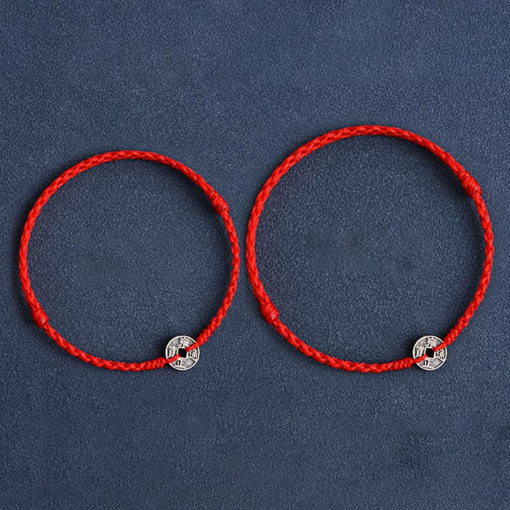 Pulsera trenzada de plata de Buddha Stones , hilo rojo, protección de la suerte