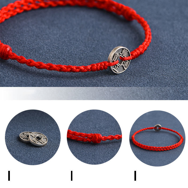 Pulsera trenzada de plata de Buddha Stones , hilo rojo, protección de la suerte - image 4