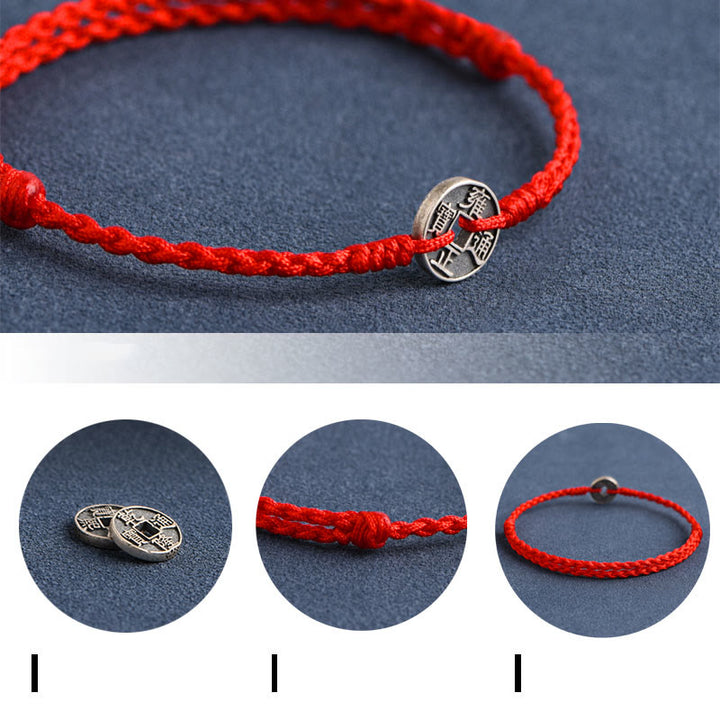 Pulsera trenzada de plata de Buddha Stones , hilo rojo, protección de la suerte - image 4