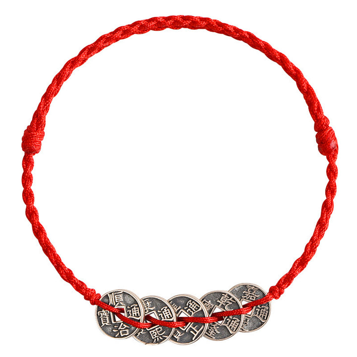 Pulsera trenzada de plata de Buddha Stones , hilo rojo, protección de la suerte