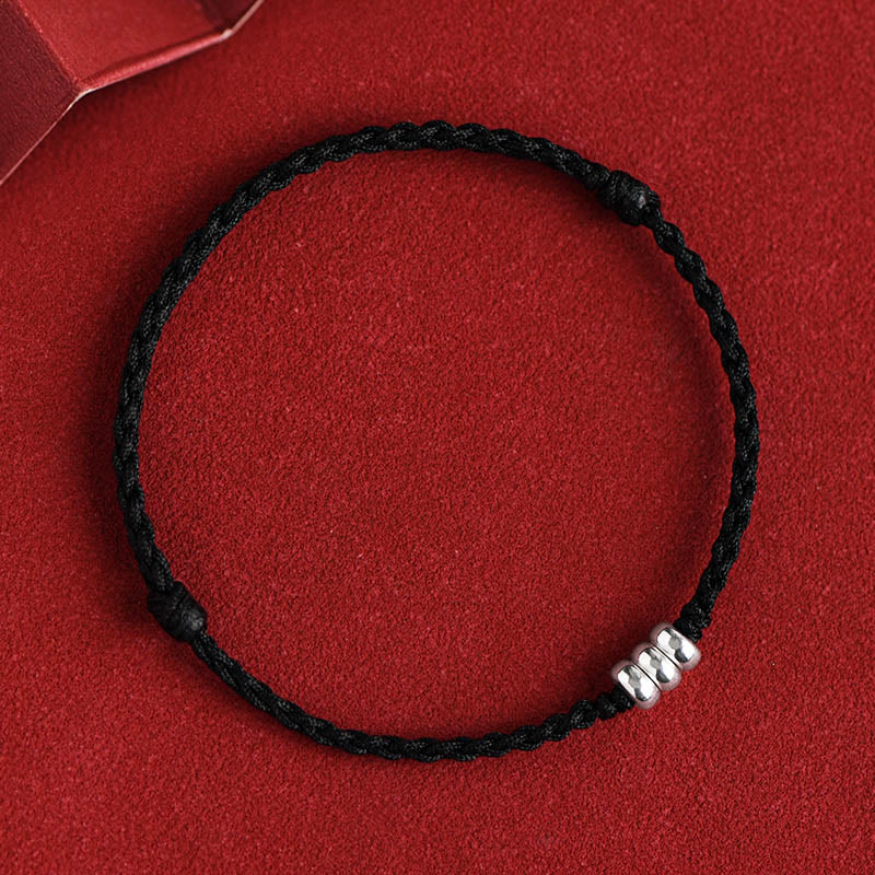 Pulsera trenzada para tobillo con cuentas de plata de ley 925 y Buddha Stones que protegen la suerte - Cuerda negra - Tobillera (circunferencia 18-30cm) - image 16