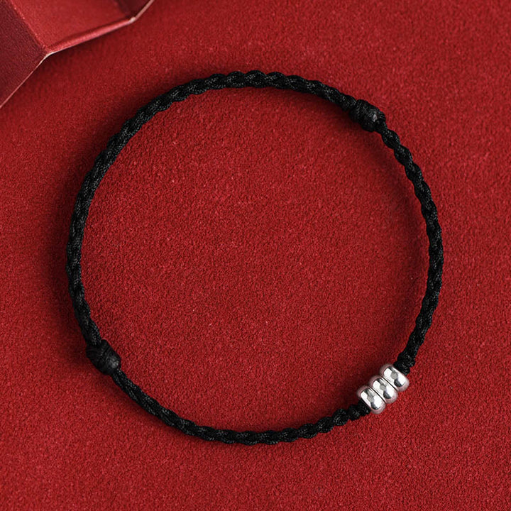 Pulsera trenzada para tobillo con cuentas de plata de ley 925 y Buddha Stones que protegen la suerte - Cuerda negra - Tobillera (circunferencia 18-30cm) - image 16
