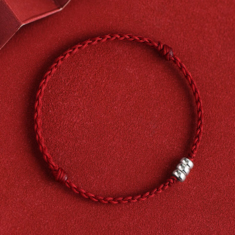 Pulsera trenzada para tobillo con cuentas de plata de ley 925 y Buddha Stones que protegen la suerte - Cuerda roja oscura - Tobillera (circunferencia 18-30cm) - image 2