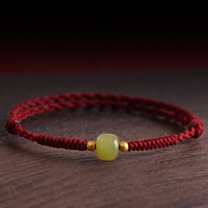 Pulsera trenzada para tobillo con cuentas de oro 999 y jade hetiano natural de Buddha Stones - image 0