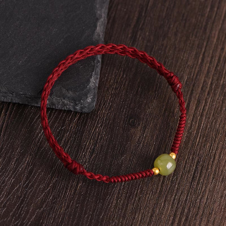 Pulsera trenzada para tobillo con cuentas de oro 999 y jade hetiano natural de Buddha Stones - Cuerda de color rojo oscuro - Cuentas de oro 999 de jade Hetian - Tobillera (Circunferencia 17-30 cm) - image 2