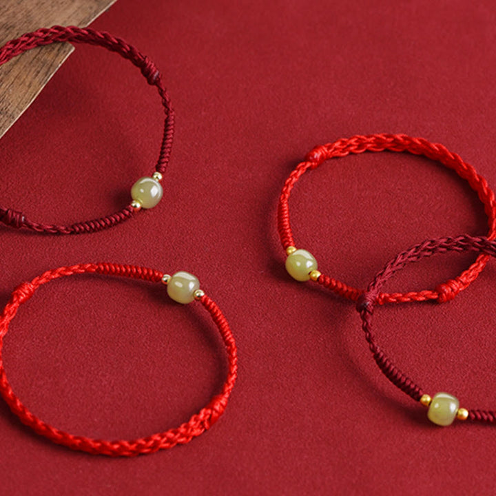Pulsera trenzada para tobillo con cuentas de oro 999 y jade hetiano natural de Buddha Stones - image 20