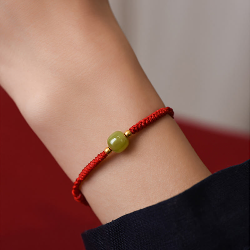 Pulsera trenzada para tobillo con cuentas de oro 999 y jade hetiano natural de Buddha Stones - image 12