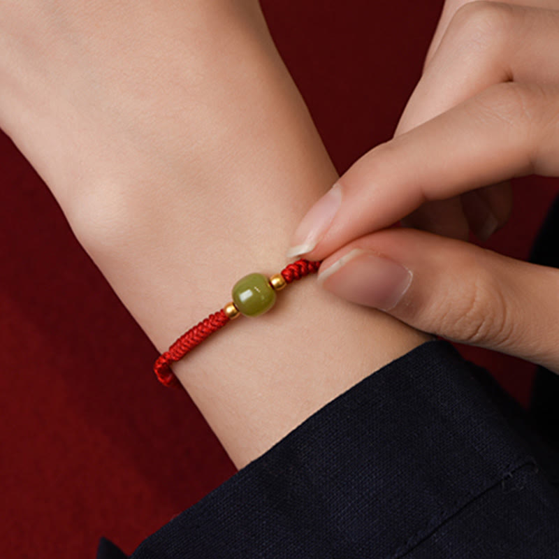 Pulsera trenzada para tobillo con cuentas de oro 999 y jade hetiano natural de Buddha Stones
