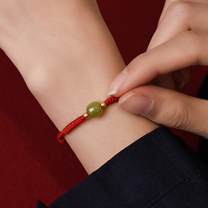 Pulsera trenzada para tobillo con cuentas de oro 999 y jade hetiano natural de Buddha Stones