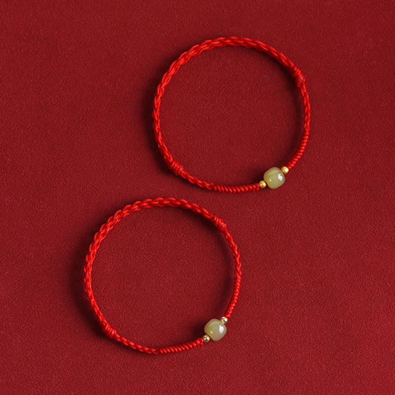 Pulsera trenzada para tobillo con cuentas de oro 999 y jade hetiano natural de Buddha Stones - image 14