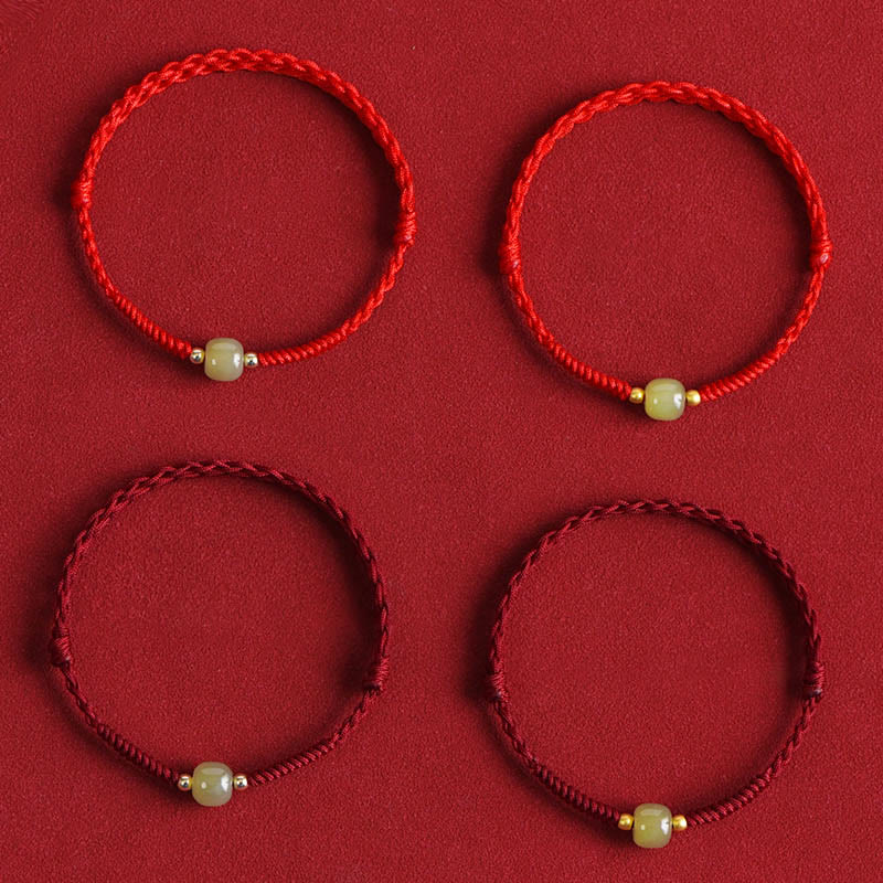 Pulsera trenzada para tobillo con cuentas de oro 999 y jade hetiano natural de Buddha Stones - image 5