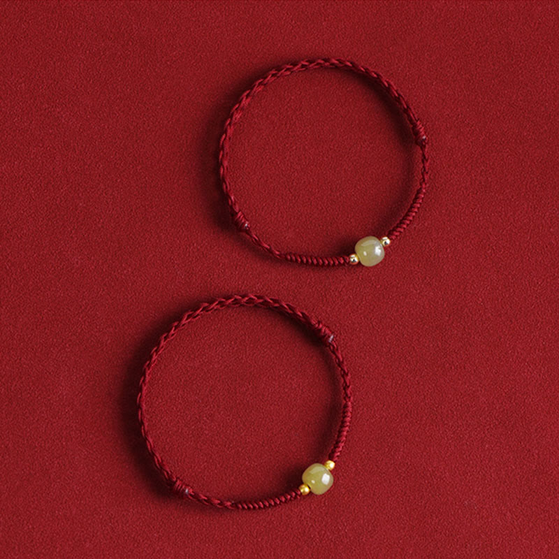 Pulsera trenzada para tobillo con cuentas de oro 999 y jade hetiano natural de Buddha Stones
