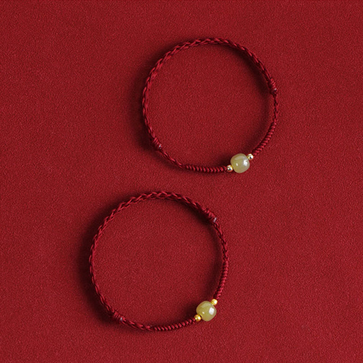 Pulsera trenzada para tobillo con cuentas de oro 999 y jade hetiano natural de Buddha Stones