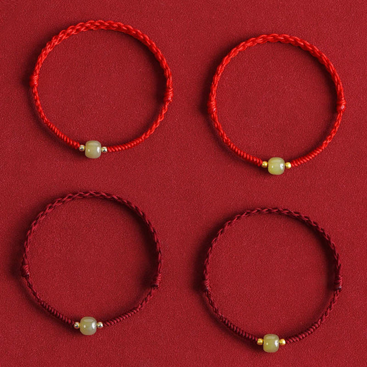 Pulsera trenzada para tobillo con cuentas de oro 999 y jade hetiano natural de Buddha Stones