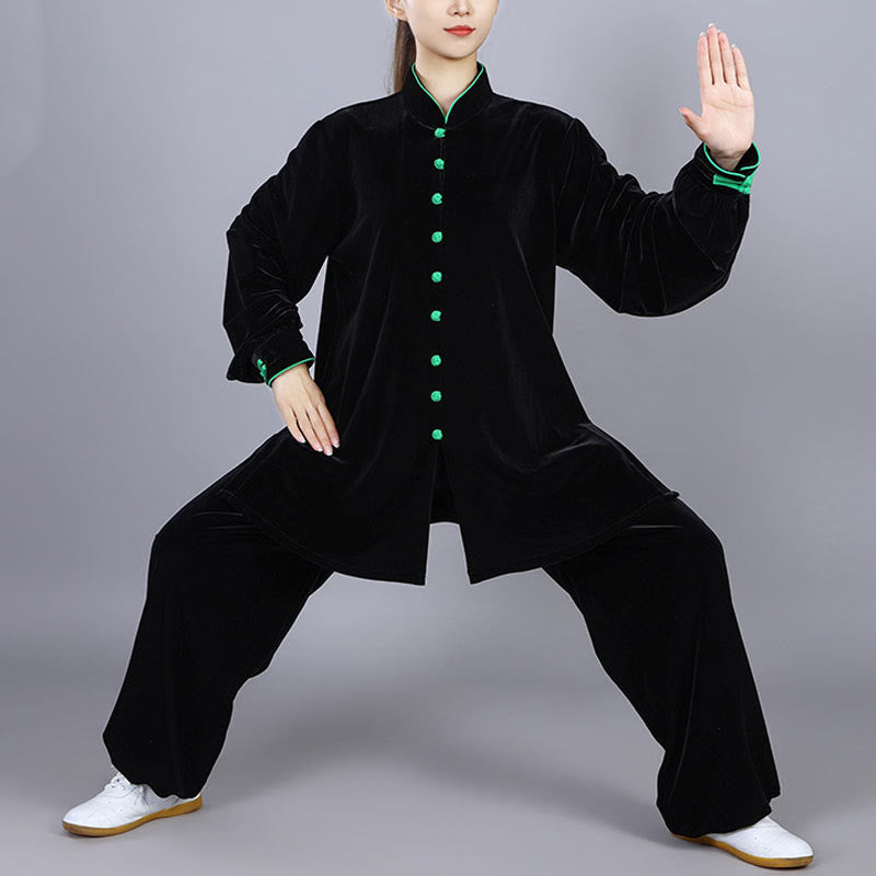 Conjunto de ropa unisex de terciopelo de felpa con Buddha Stones, 2 piezas, otoño e invierno, para meditación, tai chi, qigong y práctica zen - Negro - 3XL- APTO PARA US./ UK/AU/ EU- XL - image 0