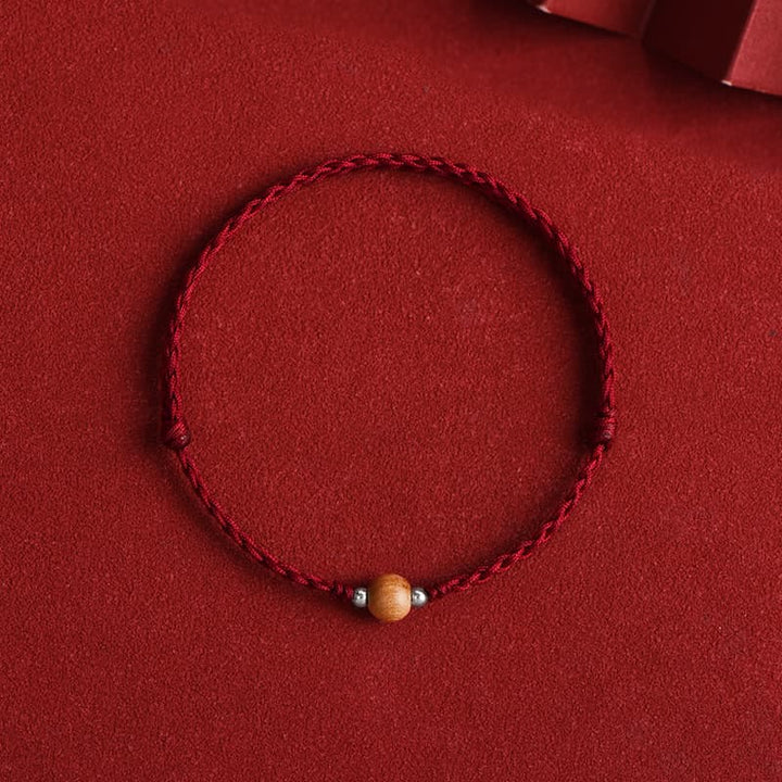 Pulsera trenzada de madera de melocotón natural con Buddha Stones y cuentas de suerte para tobillos