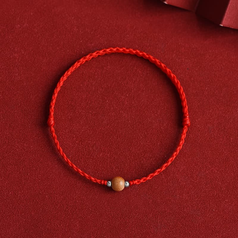 Pulsera trenzada de madera de melocotón natural con Buddha Stones y cuentas de suerte para tobillos