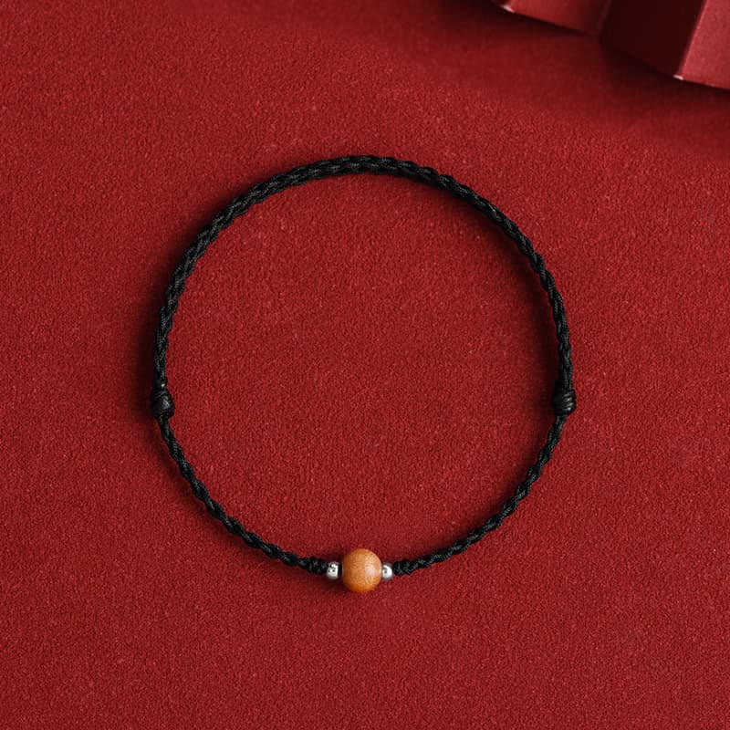 Pulsera trenzada de madera de melocotón natural con Buddha Stones y cuentas de suerte para tobillos