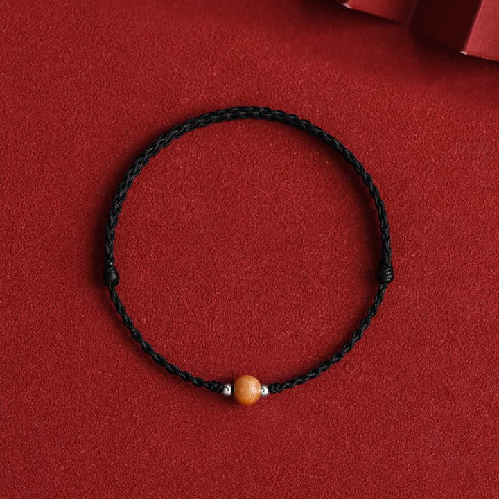 Pulsera trenzada de madera de melocotón natural con Buddha Stones y cuentas de suerte para tobillos