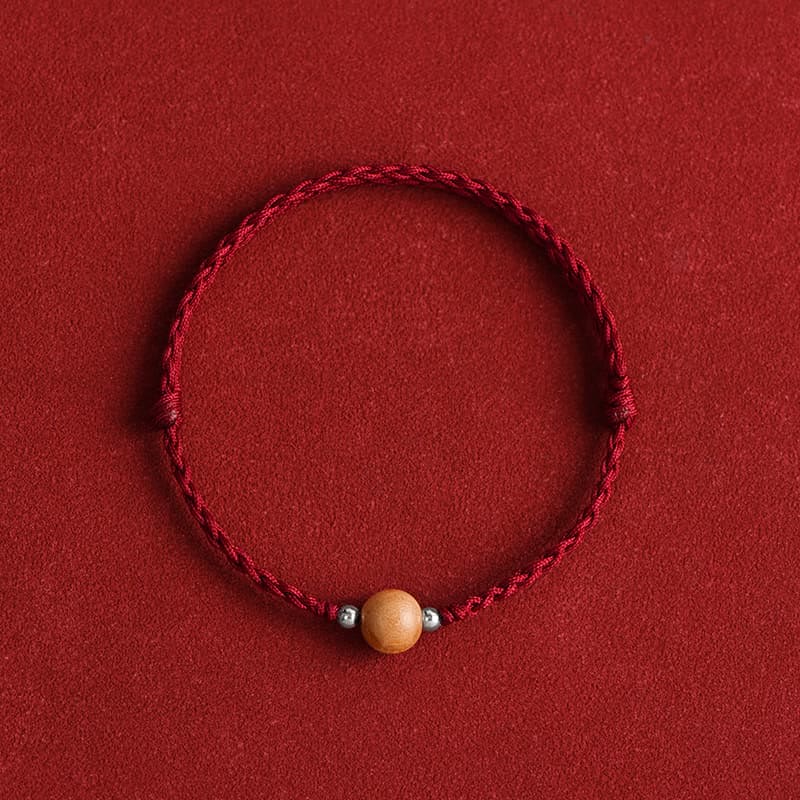 Pulsera trenzada de madera de melocotón natural con Buddha Stones y cuentas de suerte para tobillos