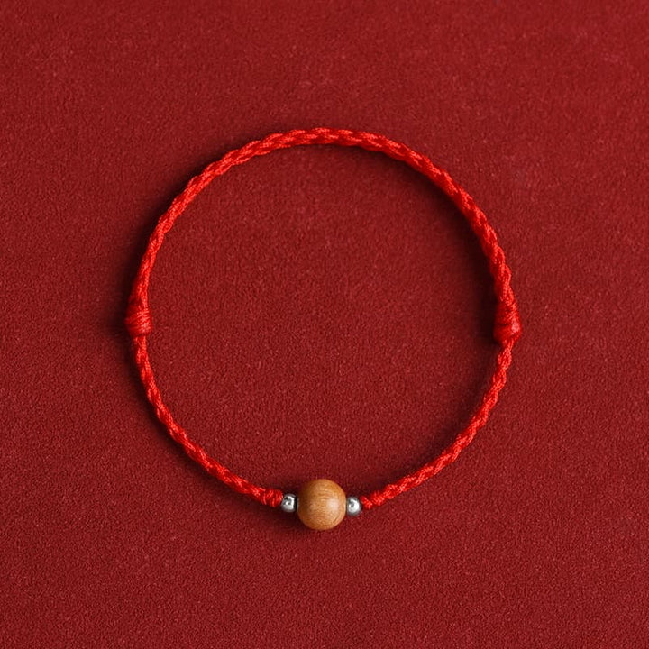 Pulsera trenzada de madera de melocotón natural con Buddha Stones y cuentas de suerte para tobillos