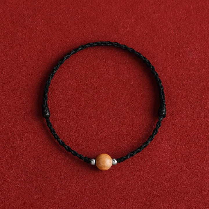 Pulsera trenzada de madera de melocotón natural con Buddha Stones y cuentas de suerte para tobillos