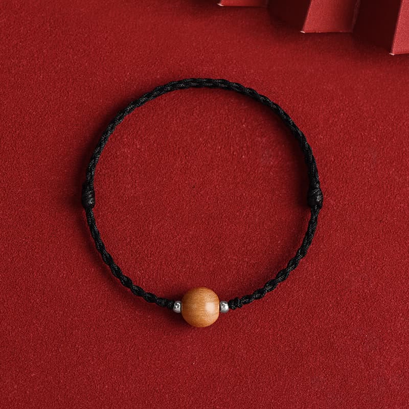 Pulsera trenzada de madera de melocotón natural con Buddha Stones y cuentas de suerte para tobillos