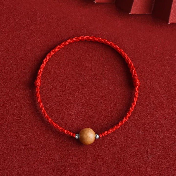 Pulsera trenzada de madera de melocotón natural con Buddha Stones y cuentas de suerte para tobillos