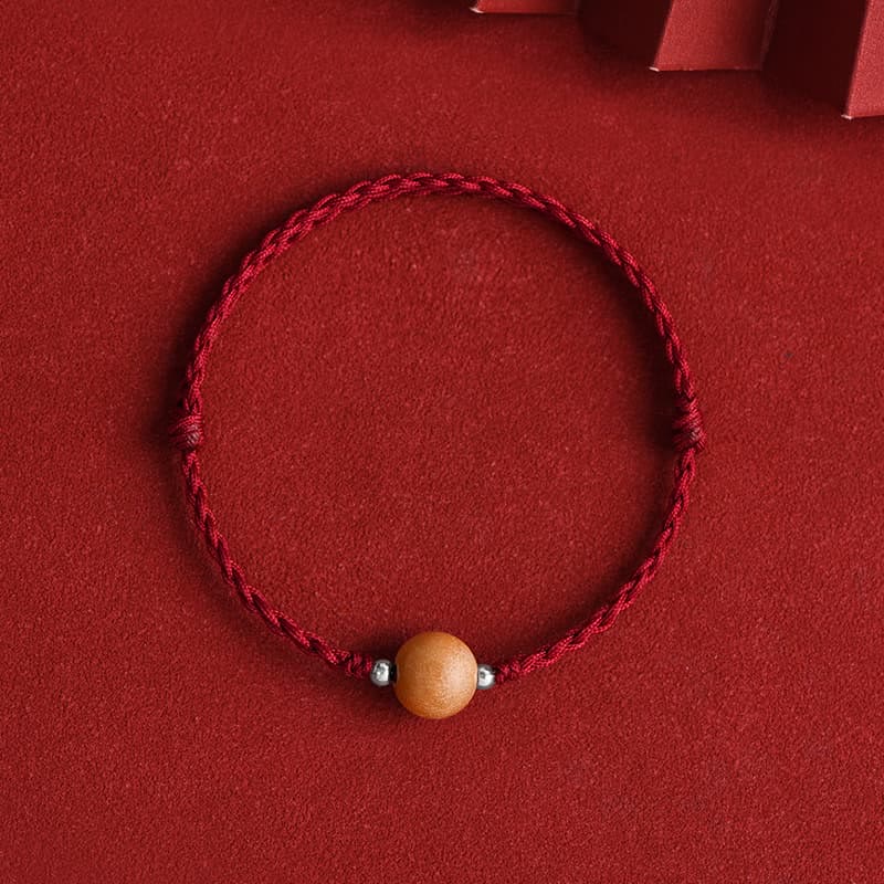 Pulsera trenzada de madera de melocotón natural con Buddha Stones y cuentas de suerte para tobillos