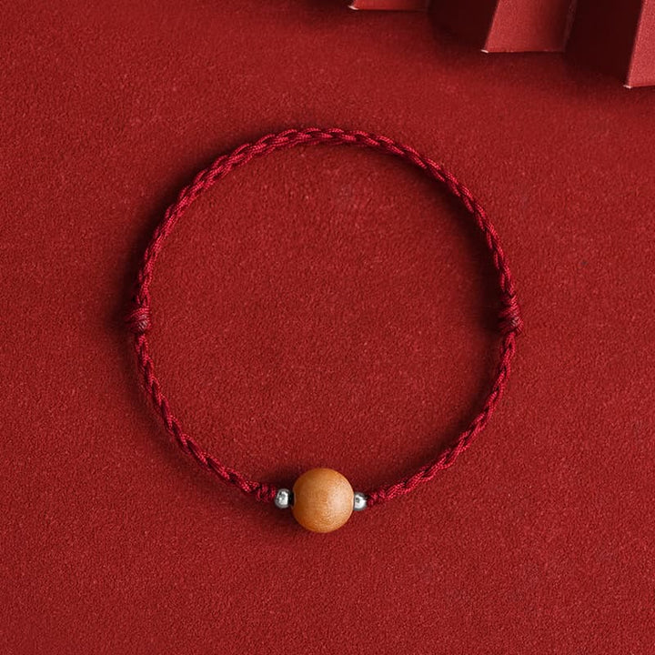 Pulsera trenzada de madera de melocotón natural con Buddha Stones y cuentas de suerte para tobillos