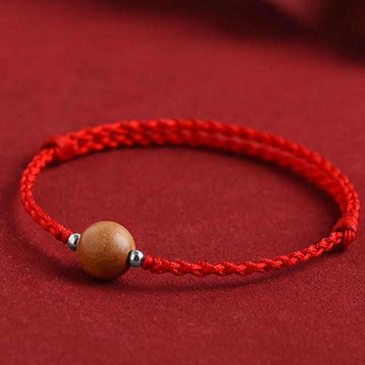 Pulsera trenzada de madera de melocotón natural con Buddha Stones y cuentas de suerte para tobillos
