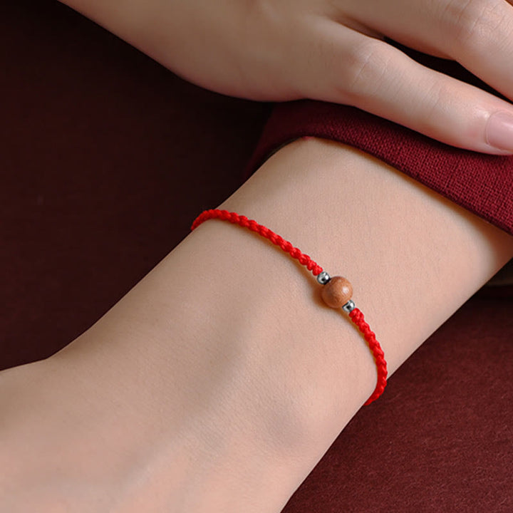 Pulsera trenzada de madera de melocotón natural con Buddha Stones y cuentas de suerte para tobillos
