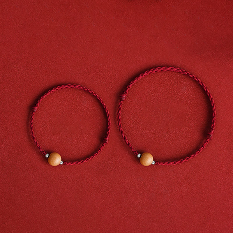 Pulsera trenzada de madera de melocotón natural con Buddha Stones y cuentas de suerte para tobillos