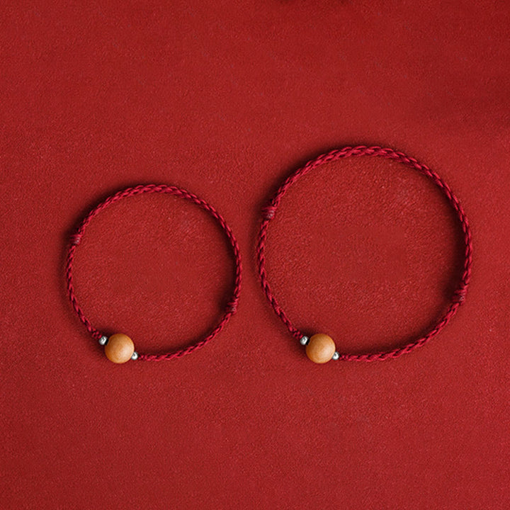 Pulsera trenzada de madera de melocotón natural con Buddha Stones y cuentas de suerte para tobillos