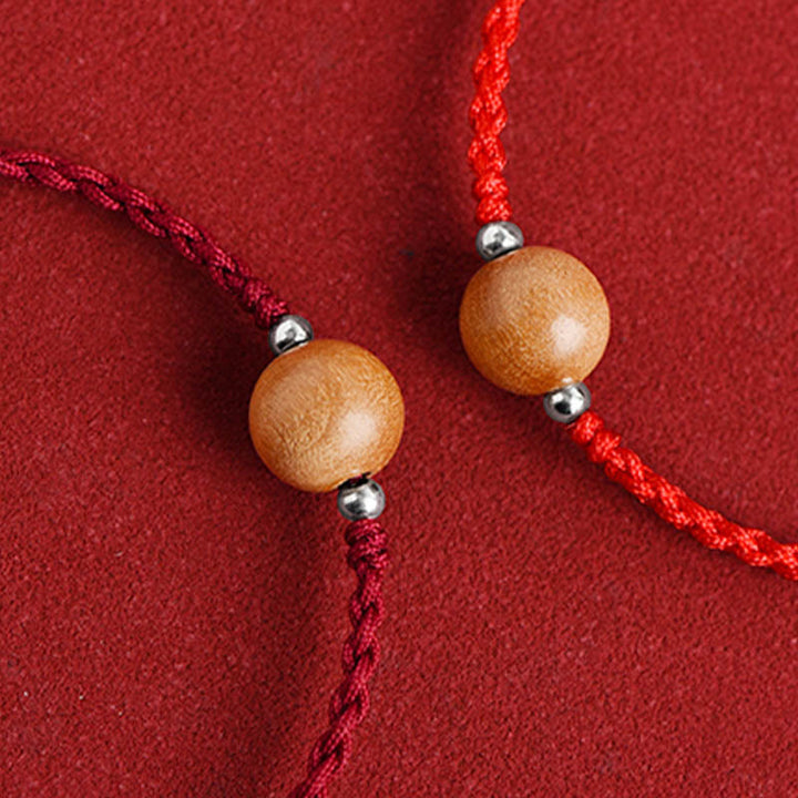 Pulsera trenzada de madera de melocotón natural con Buddha Stones y cuentas de suerte para tobillos