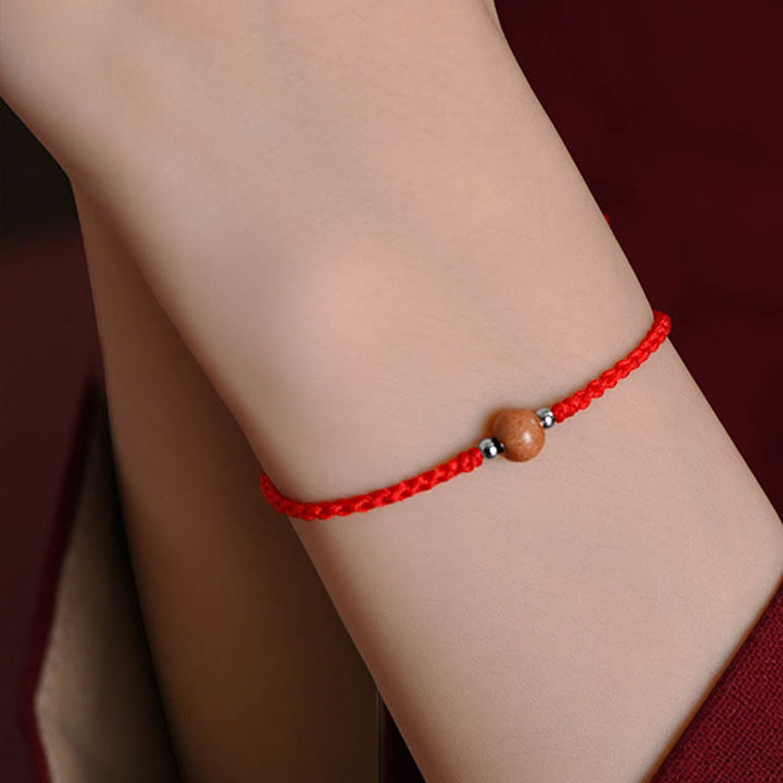 Pulsera trenzada de madera de melocotón natural con Buddha Stones y cuentas de suerte para tobillos