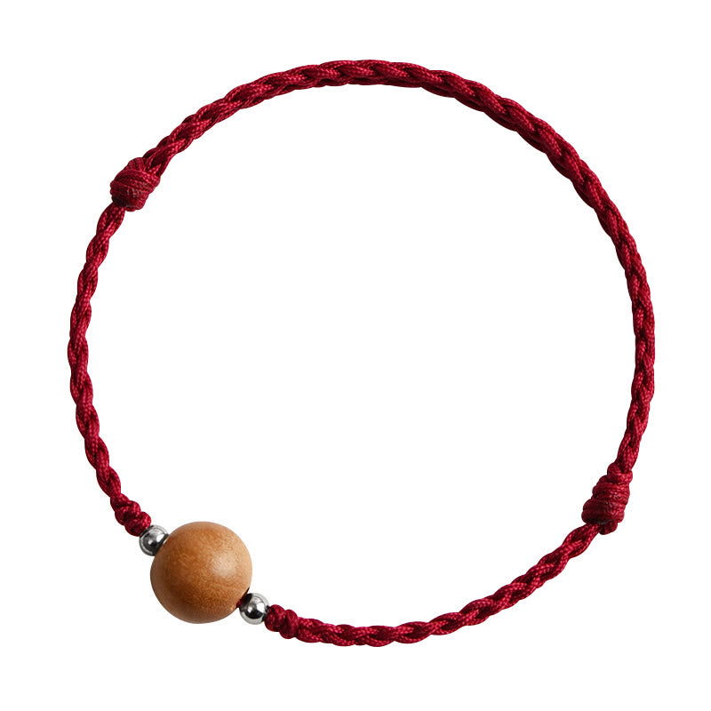 Pulsera trenzada de madera de melocotón natural con Buddha Stones y cuentas de suerte para tobillos