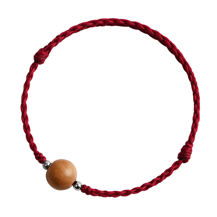 Pulsera trenzada de madera de melocotón natural con Buddha Stones y cuentas de suerte para tobillos