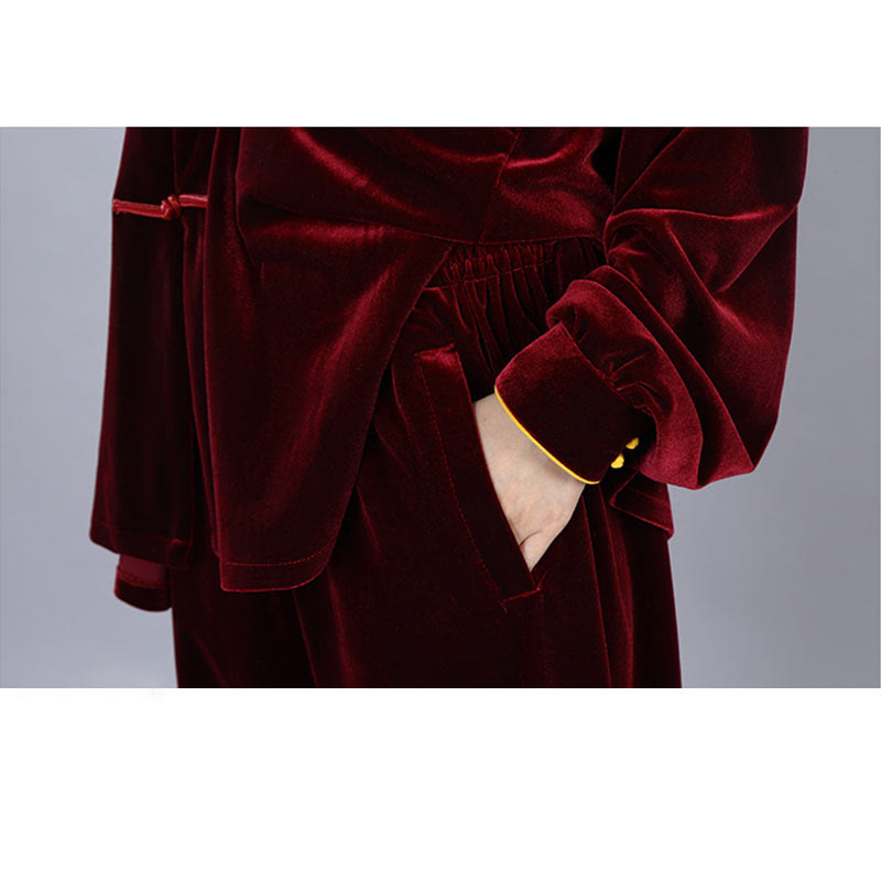 Conjunto de 2 piezas de ropa de terciopelo unisex con botones de rana para meditación y práctica de tai chi y qigong de Buddha Stones para otoño e invierno - image 11