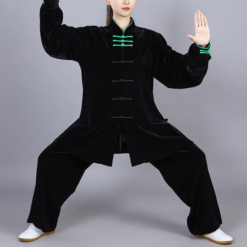 Conjunto de 2 piezas de ropa de terciopelo unisex con botones de rana para meditación y práctica de tai chi y qigong de Buddha Stones para otoño e invierno - image 18