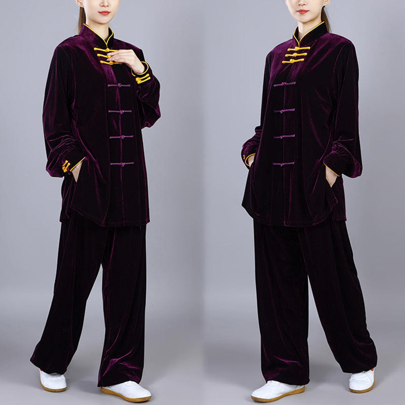 Conjunto de 2 piezas de ropa de terciopelo unisex con botones de rana para meditación y práctica de tai chi y qigong de Buddha Stones para otoño e invierno - image 16