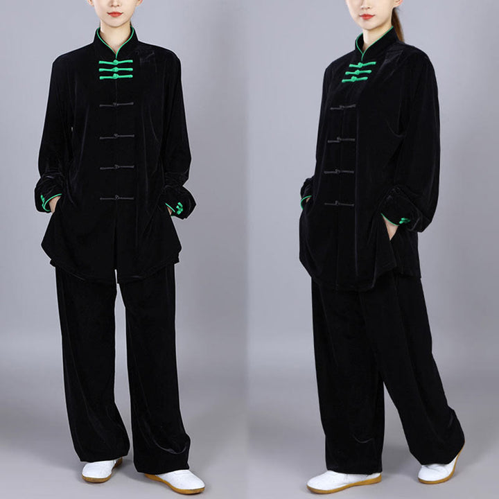 Conjunto de 2 piezas de ropa de terciopelo unisex con botones de rana para meditación y práctica de tai chi y qigong de Buddha Stones para otoño e invierno - image 19